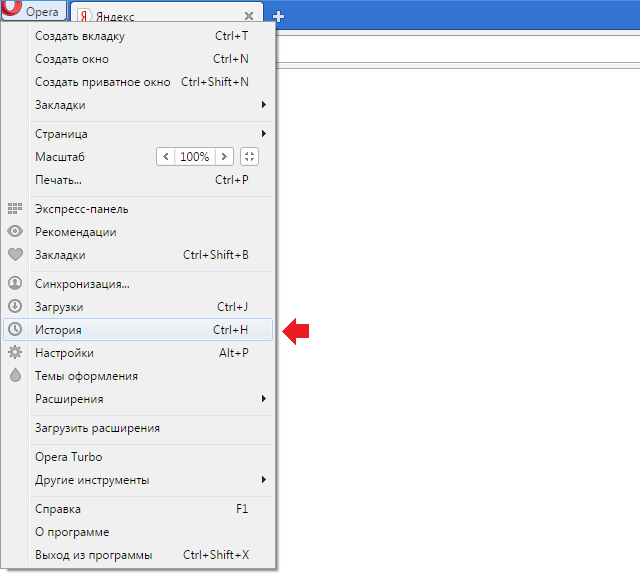 Как открыть историю в опере. Где история в опере. Удалить историю в опере. Где в опере расширения